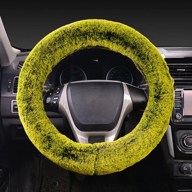 Green KAWOSEN чехол на руль из искусственного меха кролика, милый теплый плюшевый чехол на руль, высококачественный чехол на руль из искусственного меха FFWC01 - Название цвета: Green