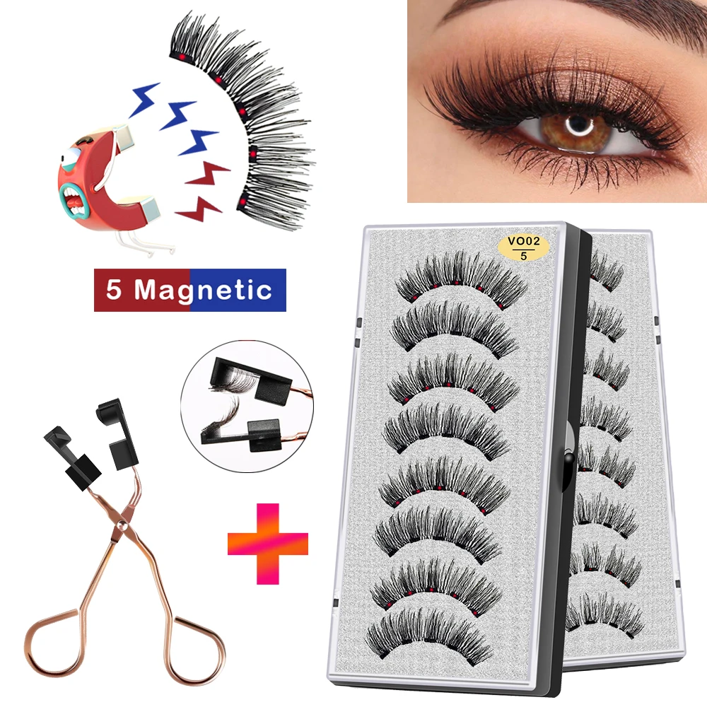 Tasa de descuento Pestañas postizas magnéticas 3D, 5 imanes, 8 Uds., duraderas, hechas a mano, de visón Artificial Natural, con pinzas Erb1eArNDJa