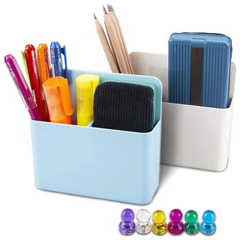 

2 Pack netic Pen Holder with Divider,Whiteboard Pen Holder with netic Pins for Locker and Office (White and Blue)