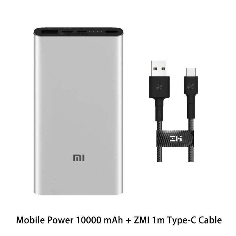 Silver ZMI 1 Type-C Xiaomi Mi 3 Pro 10000 мАч Внешний аккумулятор Двусторонняя Быстрая зарядка USB-C Двойной вход выход PLM12ZM 10000 мАч Внешний аккумулятор для мобильного телефона - Цвет: Silver ZMI 1 Type-C