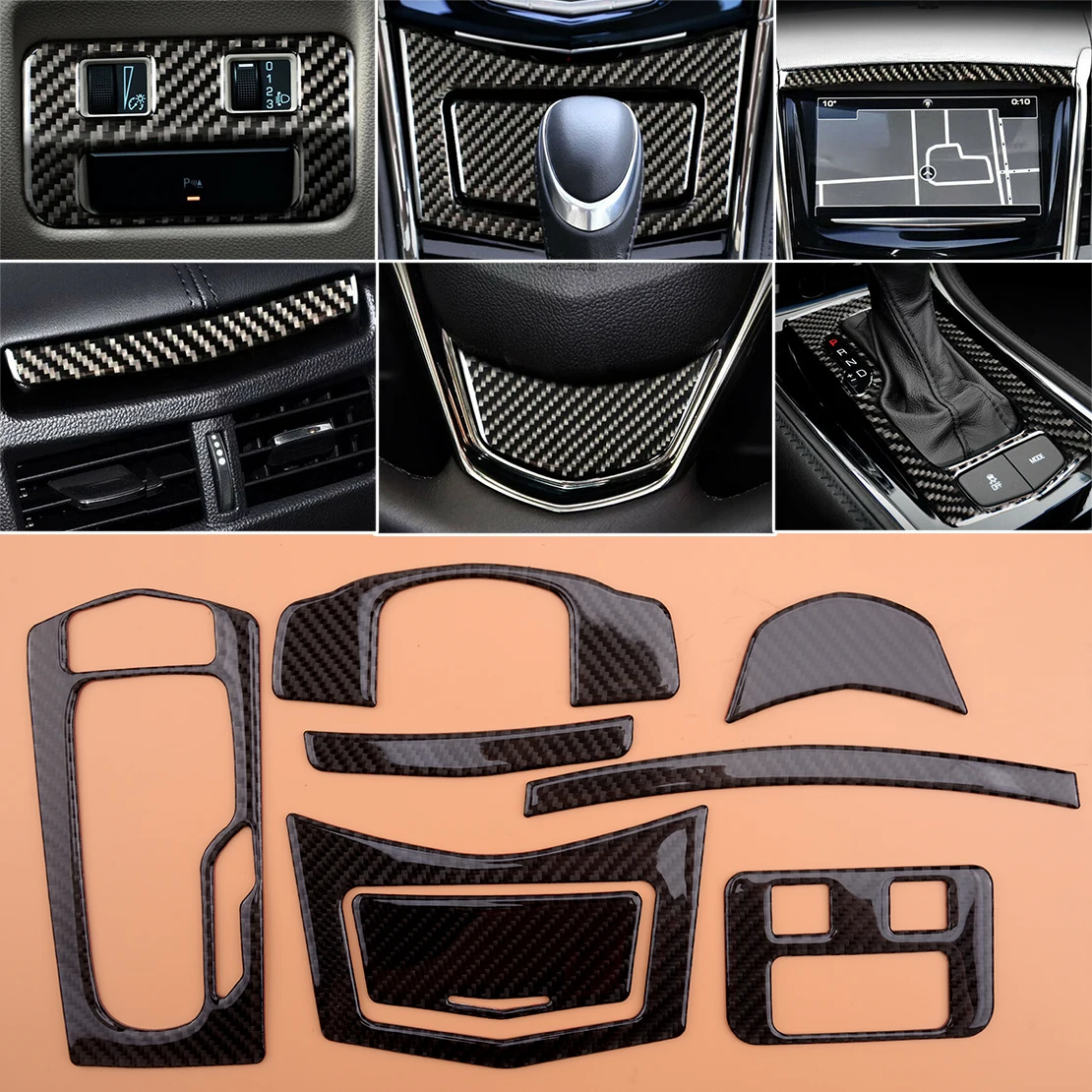 8Pcs Carbon Fiber Interior Cover Trim Decoration Fit for Cadillac ATS
