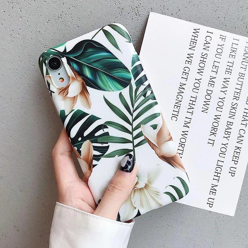 Винтажный чехол с цветами и листьями для iPhone XS Max XR X 7 8 6 6S Samsung S10 lite S9 S8 Plus A50 A70 A40