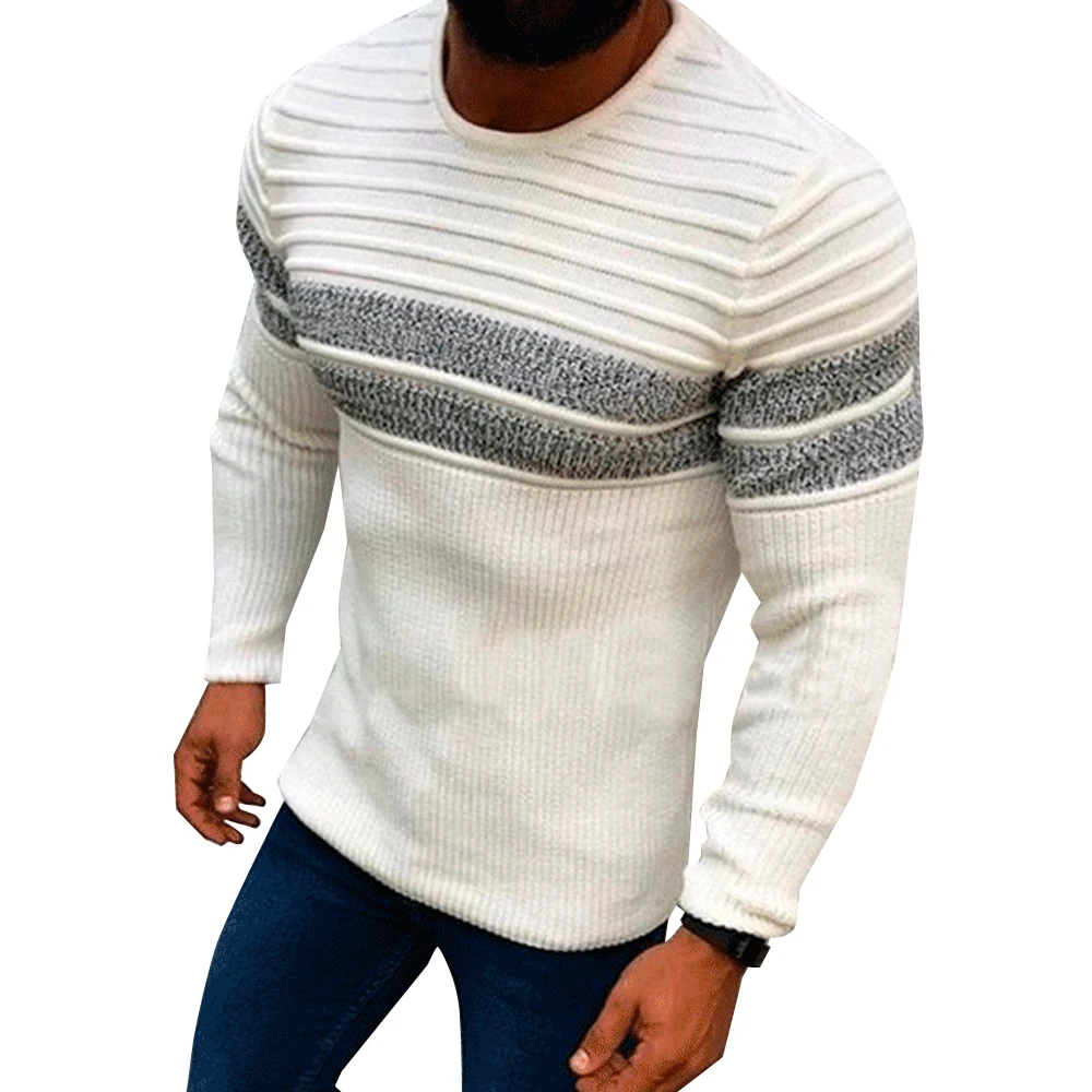 Suéteres de manga larga para hombre, ropa informal de retales, cuello redondo, de punto, Top, otoño