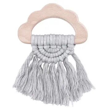 

Vintage Baby Cloud Shape Wooden Teether Eco-Friendly Organic Wood Rattle Ring Chewable Infant Teething Toys