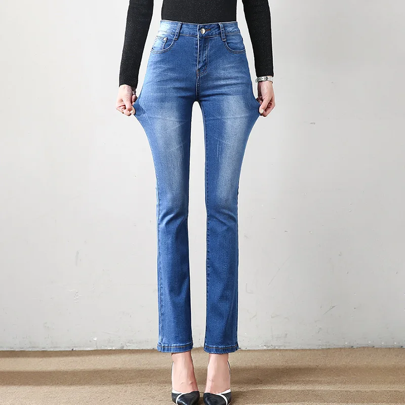 Женские джинсы Bootcot с высокой талией и усами размера плюс 34, эластичные облегающие Женские Элегантные брюки, повседневные модные женские брюки