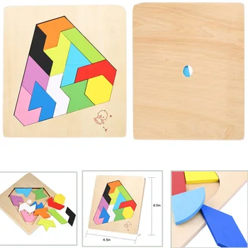 

Wooden Tangram Jigsaw Puzzle Colorful Square IQ Game Brain Teaser Intelligent Educational Toys For Kids Assembly Toys