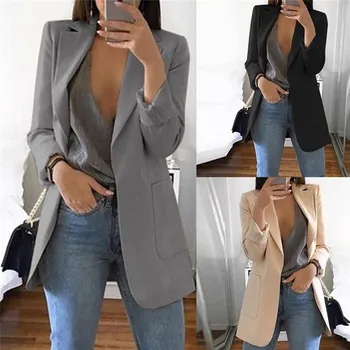 

New Women Casual Long Sleeve Coat Suit Slim Cardigan Tops Jacket Outwear