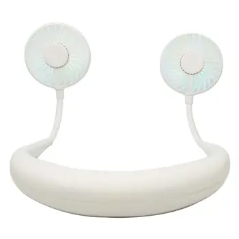 

2019 2019 New Mini Portable LED Light USB Rechargeable Fan Neck Hanging Style Dual Cooling Lazy Fan for Student Home School Use