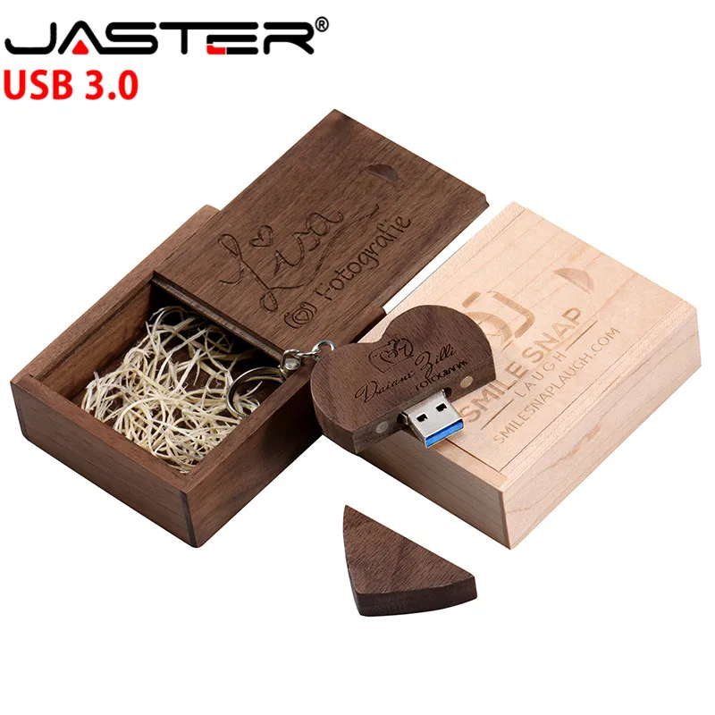 JASTER деревянный в форме сердца 64GB 32GB 16GB4GB USB 3,0 флеш-накопитель флешка, подарок на заказ(5 шт. цветная печать логотипа