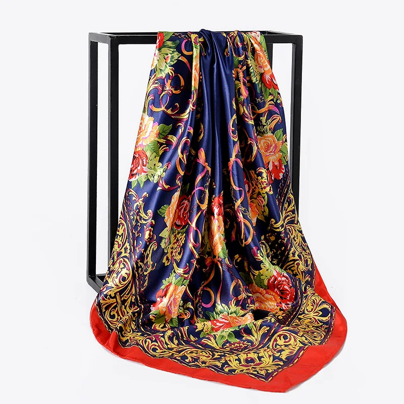 Женский шелковый шарф в стиле ретро, бандана, Модный женский хиджаб с принтом, Леопардовый принт с цепью, большие квадратные шарфы