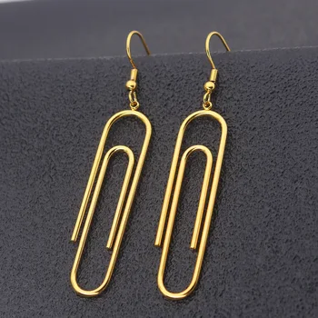 

Fashion titanium stainless steel paper clip hoop earrings, geometric women's earrings, ladies charm punk style jewelry gifts