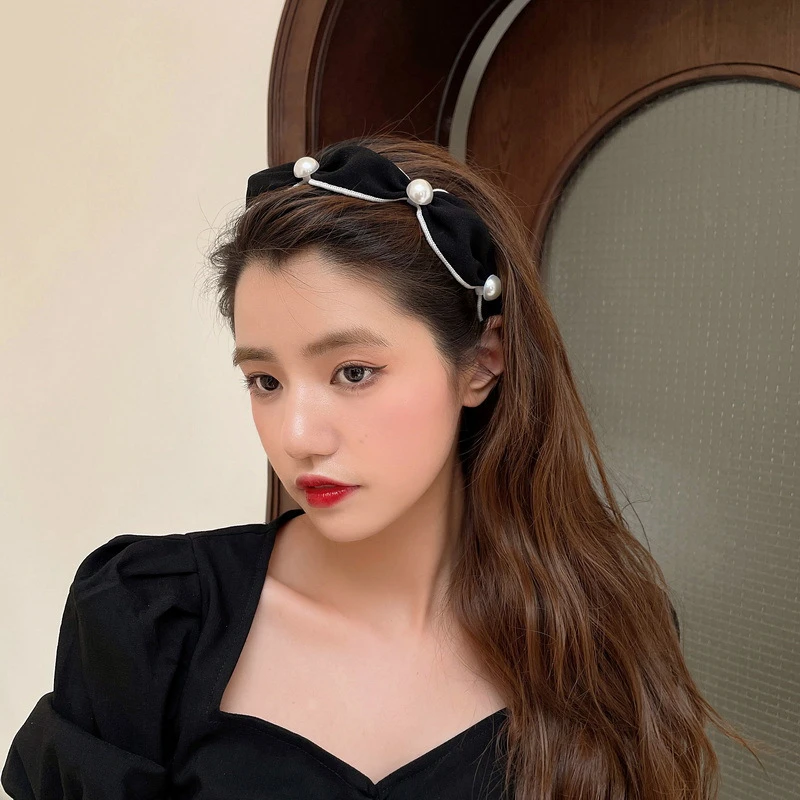 designer hair clips Korean Woman Pearl Hairbands Elegant Hair Accessories Wide Hair Hoop Bezel Headwear Retro Female Headbands types of hair clips