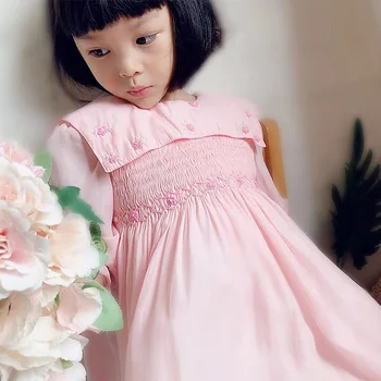 

2019Autumn Kids Cotton Silk Clothes Pink Dress Boutique Sweet Handmade Dress Baby Girl Christmas Dress Toddler Girls Dress