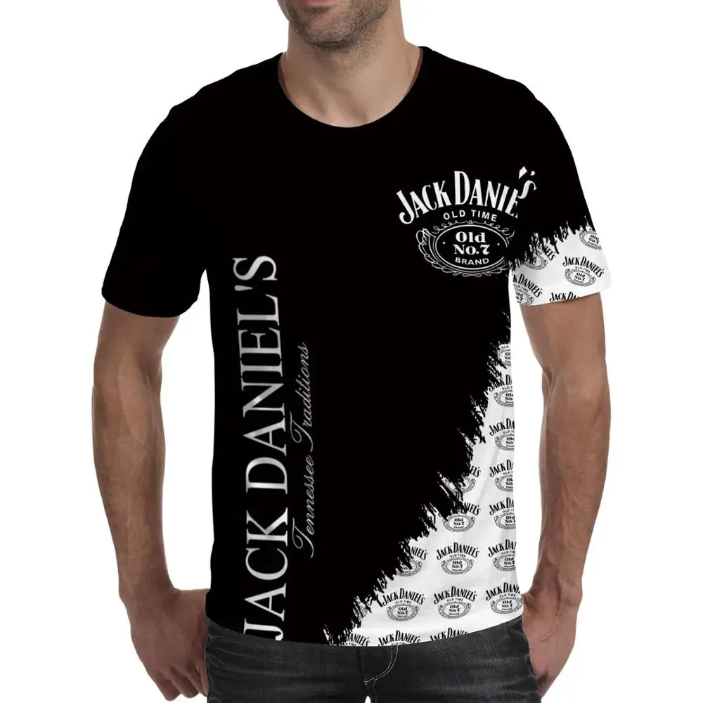 

2020 New Summer Summer Fashion Men 3D Printing Jack daniel's wine Round Neck Short Sleeve Shirt Top Blouse hip-hop top