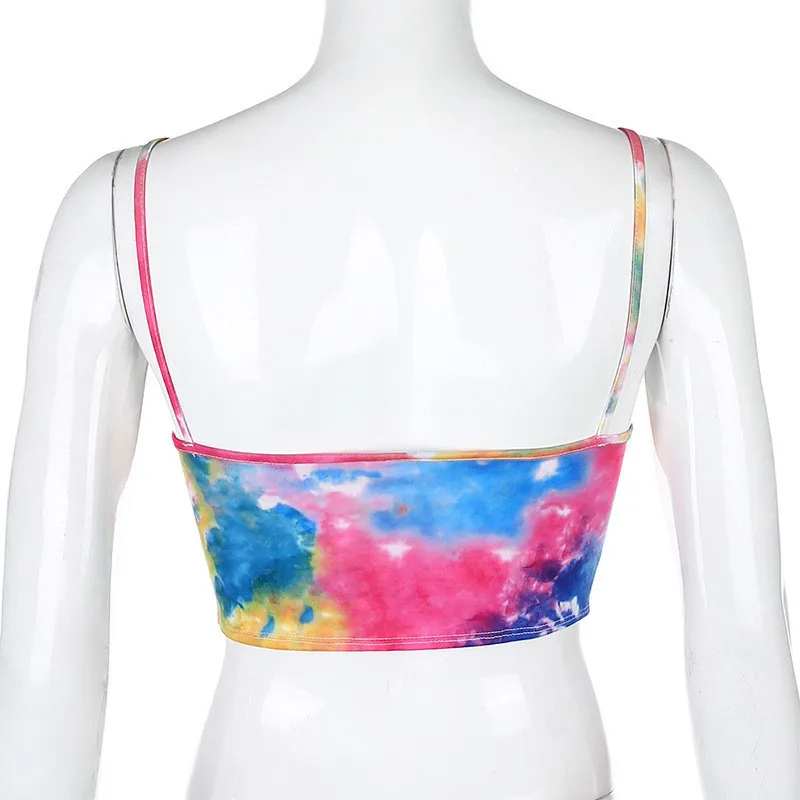 Y2k Women's Tie-dye Suspenders Butterfly Print V-neck Slim Crop Top Sexy Open Back Ladies Vests Party Wear And Street Wear