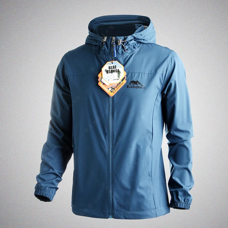 Elastic windbreaker Men spring autumn outdoor Sunscreen hiking riding jackets men windproof Waterproof RAIN coat Hooded jacket - Цвет: Синий