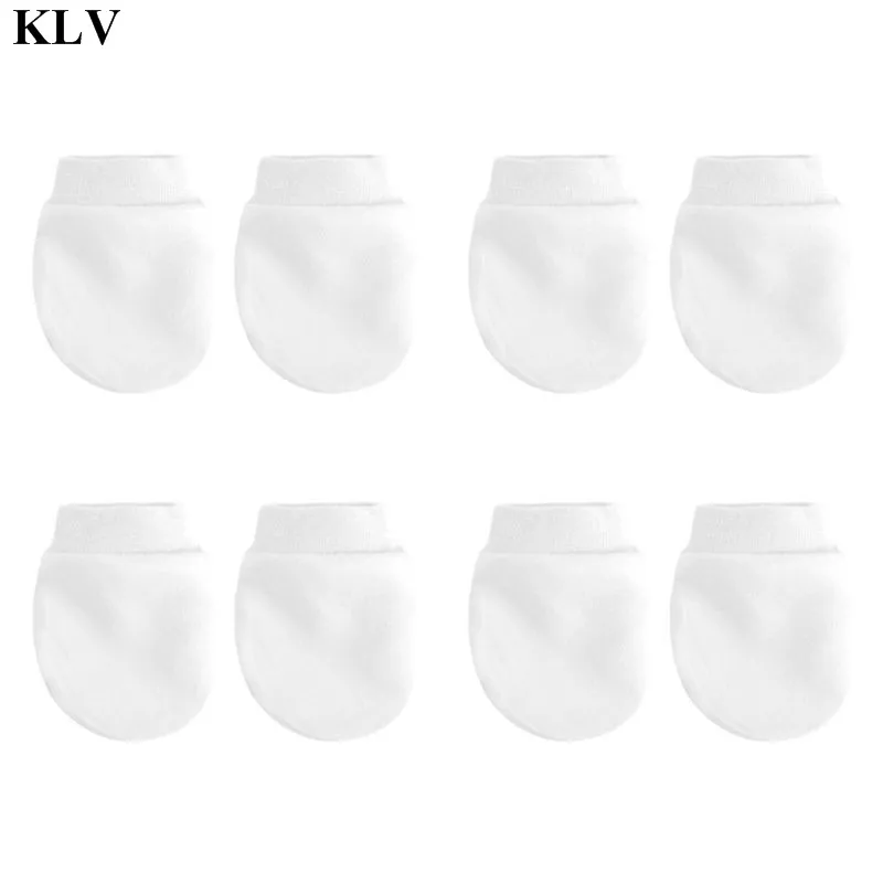 Белый KLV, 4 пар/уп., простые милые детские вязаные рукавицы, для новорожденных, анти-есть, для рук, анти-захват, защита лица, перчатки, Детская рукавица - Цвет: Белый
