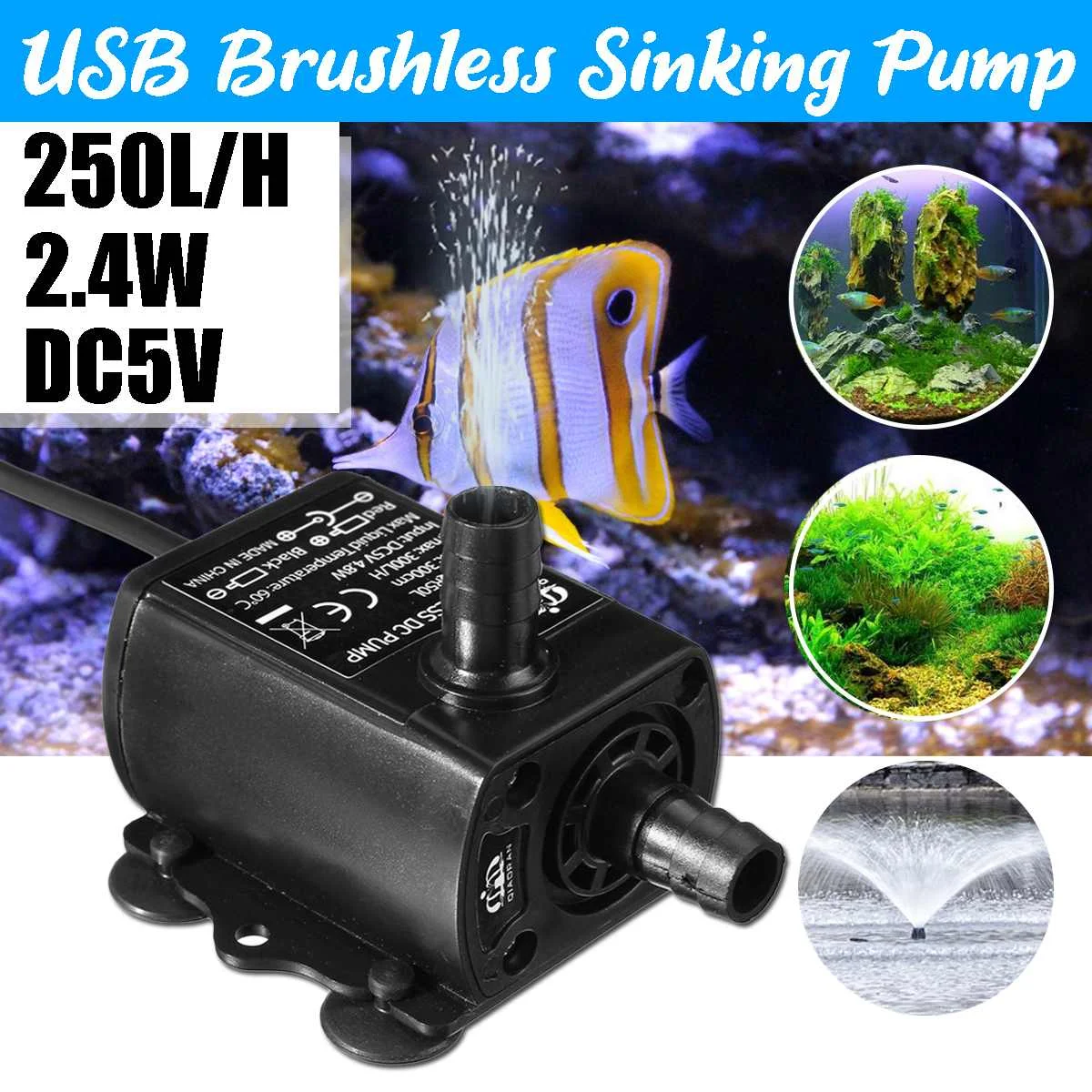 USB DC5V 4,8 W Ультра-тихий мини Бесщеточный Водяной насос Водонепроницаемый подводный фонтан аквариумный циркулирующий 300L/H подъемник 300 см