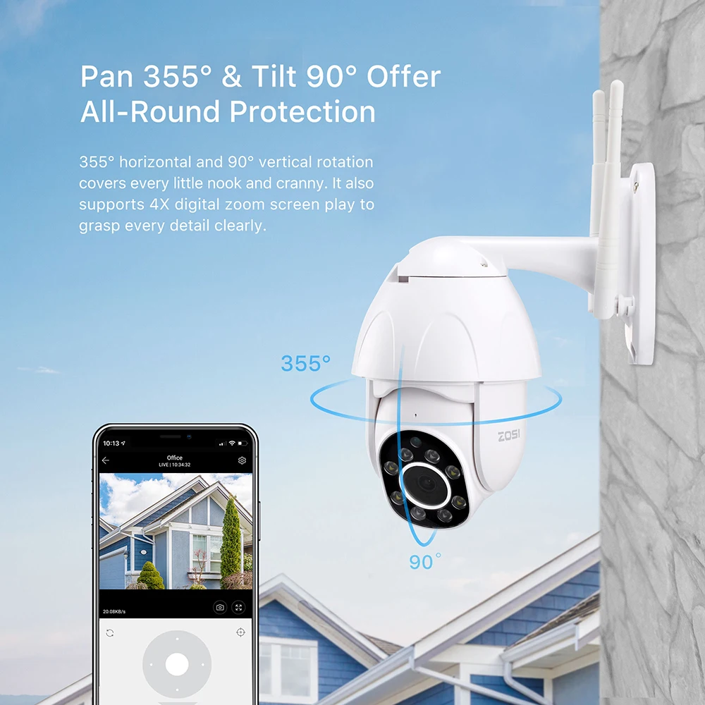 ZOSI 1080P PTZ IP камера Wi-Fi уличная скоростная купольная беспроводная Wifi камера безопасности Pan Tilt 4X цифровой зум 2MP CCTV наблюдения
