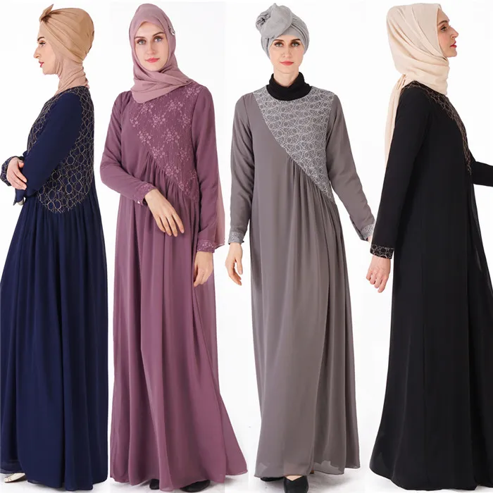Взрослая двухслойная шифоновая Абая Дубай мусульманское кружевное платье исламские турецкие платья с длинными рукавами халат Musulmane одежда для женщин