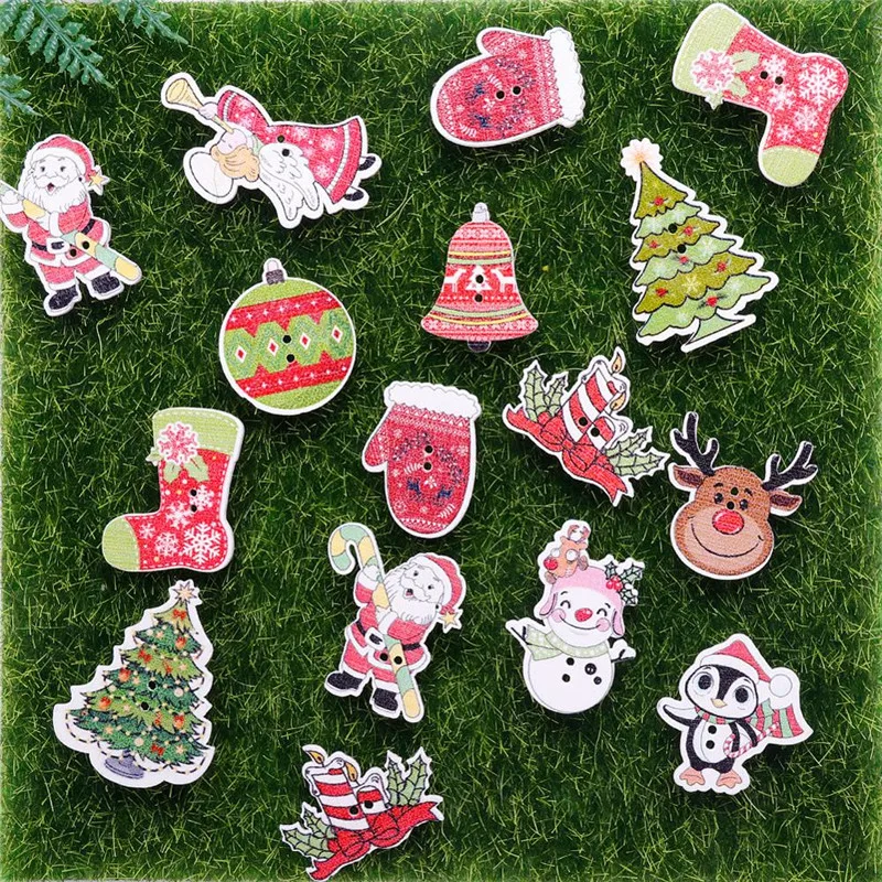 

TTLIFE 50PCS/SET Wooden Button Xmas Cute Elk Snowman Santa Christmas Mix - Card Making Sewing Scrapbooking Craft Mixed Color
