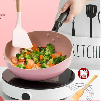 

Maifanitum small frying pan for girls high-profile flat non-stick pan heat-resistant drop-resistant frying dual-use pink