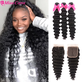 

loose Deep Wave Brazilian Hair Bundles Human Hair Closure Extension 3 Bundles With Frontal Closure wave bundles with Closure