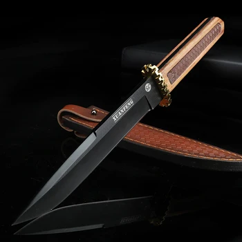 

Outdoor knife D2 steel wild survival knife copper handle self-defense straight knife fixed blade hunting short knife