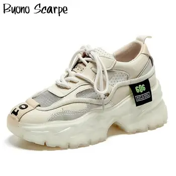 

Mixed Color Genuine Leather Dad Sneakers Mesh Graffiti Casual Sneakers Shoes Platform Flat Summer Sports Shoes Girls Laces Shoes