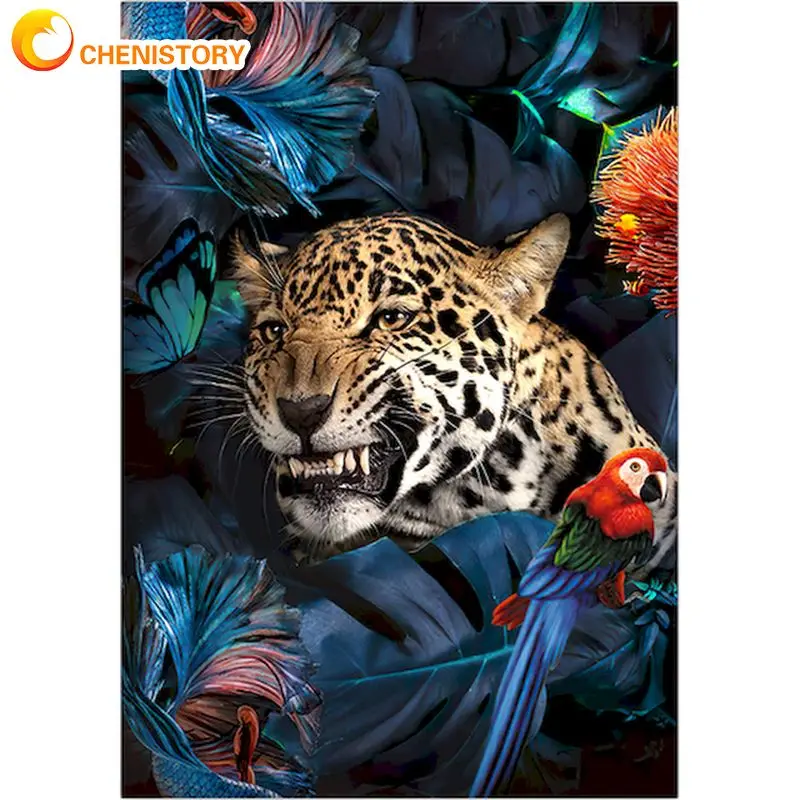 CHENISTORY 40x50cm Frame Leopard Parrot Diy Painting By Numbers Kits Pictures On Canvas Animals Home Decoration | Дом и сад