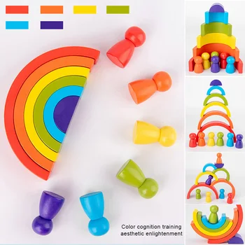 

Educational Stacking Toy Birthday Gift Building Blocks Montessori Arched For Kids Intelligence Imagination DIY Wooden Rainbow