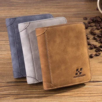 

New Men's Wallet Short Frosted Leather Wallet Retro Three Fold Vertical Wallet Youth Multi Card Wallet Men