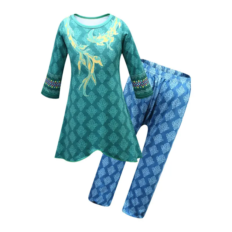 

Raya And The Last Dragon Costume For Teen Girl Print Dress Set Summer Kid Frock+Trouser 2PC Outfit Child Cartoon Suit Clothes