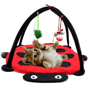

Multi-Function Pet Kitten Cat Interactive Activity Folding Toy Mat Bed Hammock Tent with Hanging Mouse Bell Balls