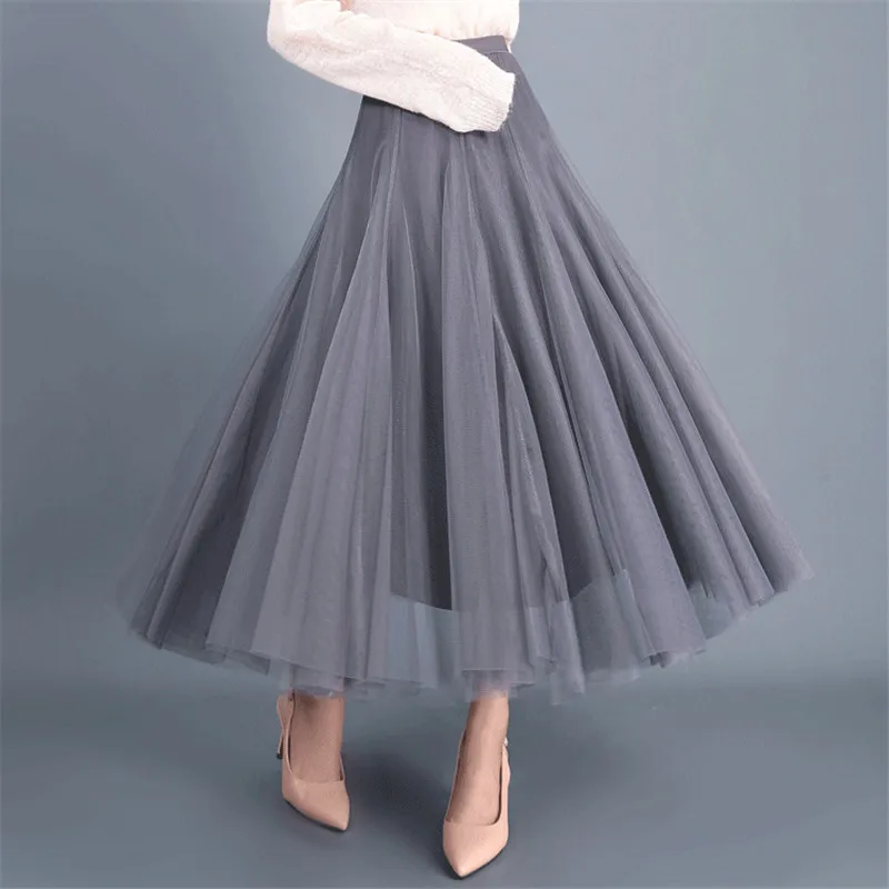 

Women's Skirts Autumn/Winter New Korean Fashion, Comfortable And Casual High-Waist Mesh Fairy A-line Long Skirt Temperament