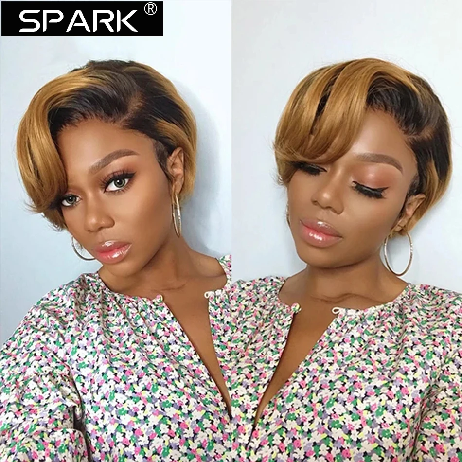 Короткие парики из человеческих волос Pixie Cut часть кружева прямые Remy бразильские