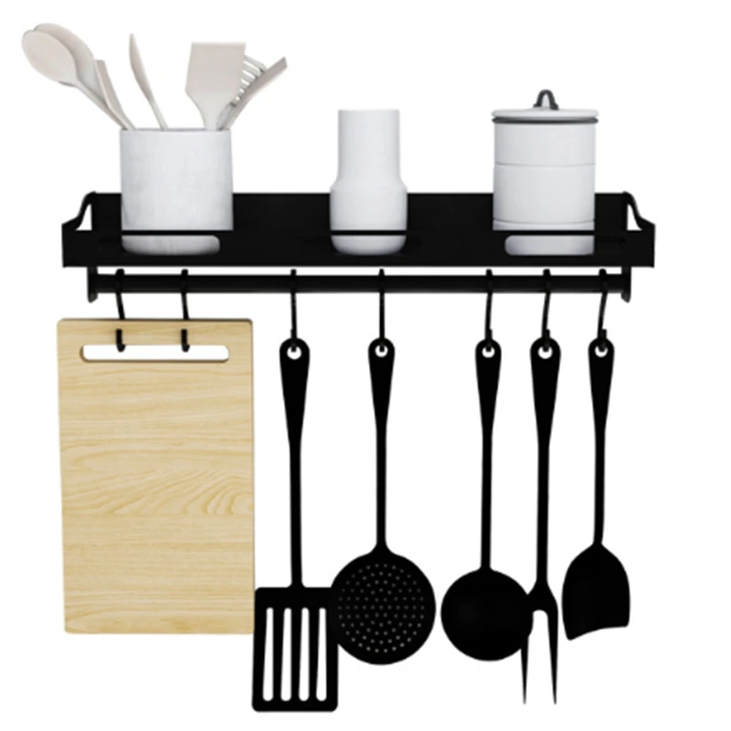 Kitchen Rack Space Aluminum Drain with Hook Seasoning Bottle Storage Shelf Wall Mounted Multi Function Storage Rack Pantry Stora