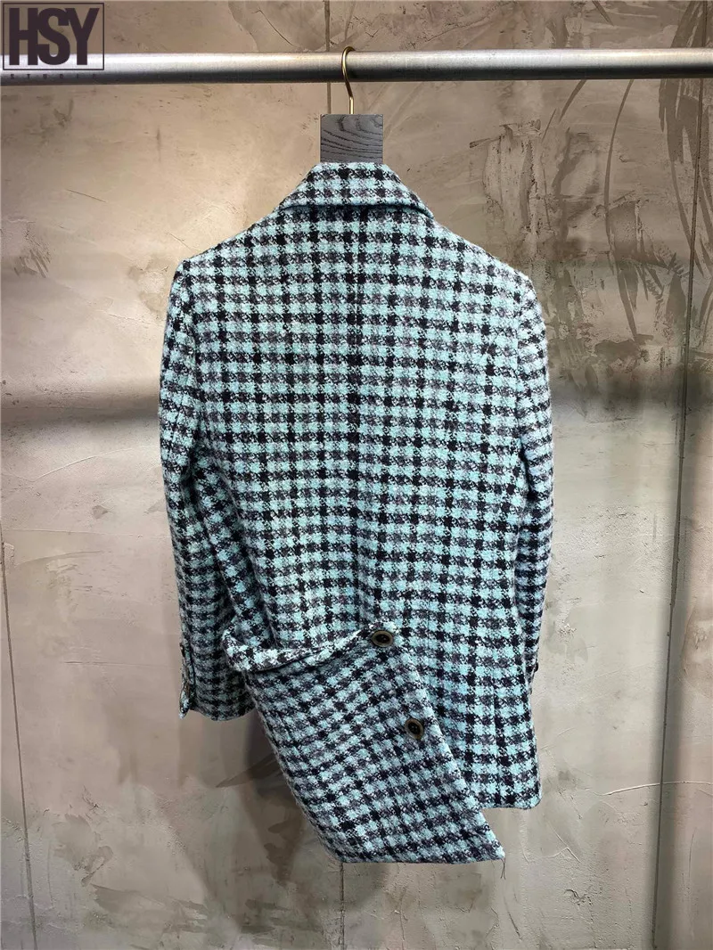 【HSY】2019 Осень Зима Новый женский костюм куртка Асимметричная обертка укладки