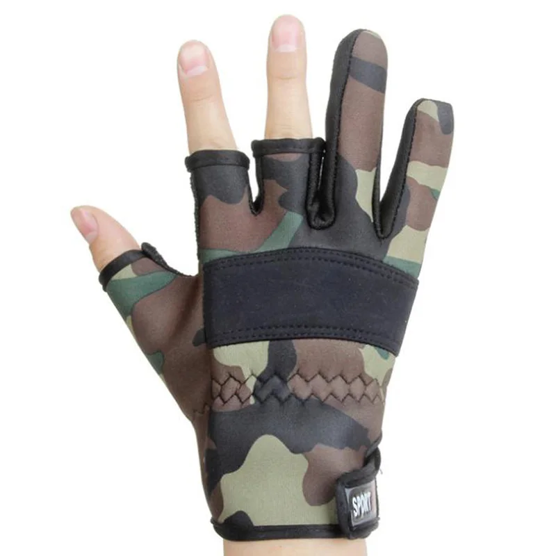 

Men Fishing Gloves Outdoor Non-Slip Fishing Protective Gloves Three Fingers Cut Sports Half Finger Camouflage