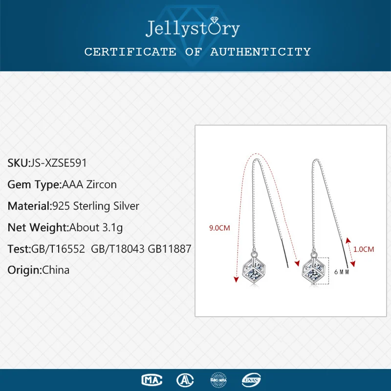 Jellystory 925 пробы серебряные серьги с геометрической формой циркония драгоценные камни для женщин ювелирные изделия Висячие серьги Свадебные подарки