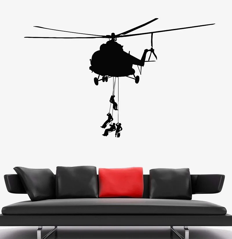 

Military helicopter vinyl wall decals army soldier special forces military school summer camp kids room decoration sticker gift