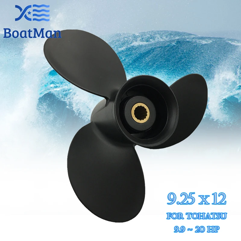 BoatMan® Propeller 9.25x12 For Tohatsu Outboard Engine 9.9HP 12HP 15HP 18HP 20HP 14 Tooth Splin eAluminum TA9-1400-012 captain boat propeller 9 25x9 fit tohatsu outboard 9 9hp 15hp 18hp 20hp 14 tooth spline marine engine part stainless 3 blades