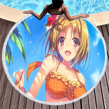 

Round Beach Towel with Tassel Sexy Lady Japan Anime Bath Towel Swimming Sport Quick Dry Towel Bikini Shower Bath Carpet Yoga Mat