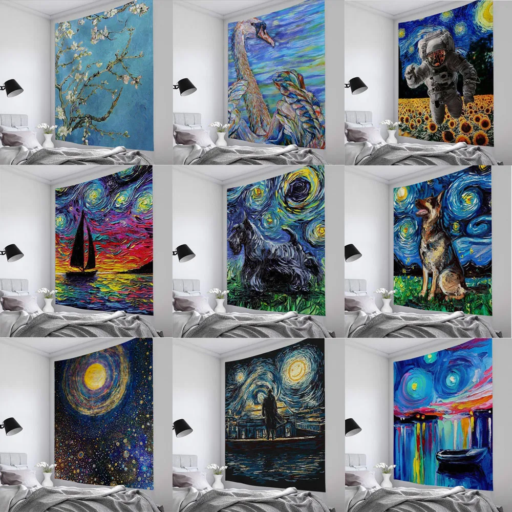 

Special Offer Van Gogh Element Tapestry Element Creative Oil Painting Beach Mat Wall Hanging Decoration Tapestry Home Decoration