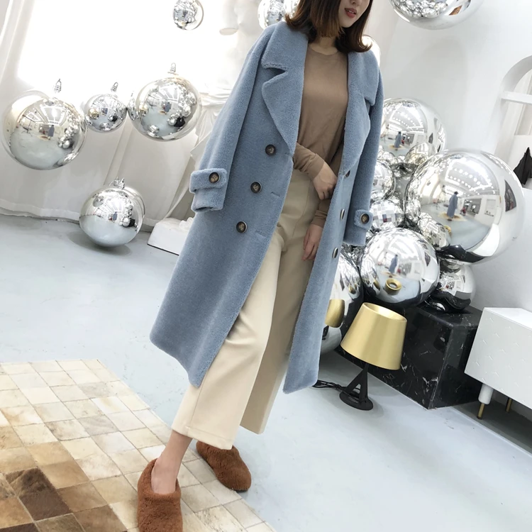 Light Blue Женская одежда, зимняя верхняя одежда, пальто, новое зимнее пальто, женское меховое пальто из овечьей шерсти, 1023 - Цвет: Light Blue
