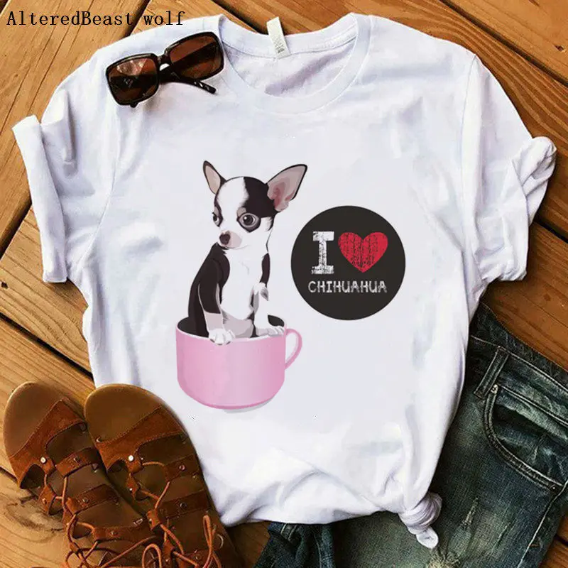 Женская футболка с принтом I LOVE CHIHUAHUA модная уличная одежда коротким рукавом и