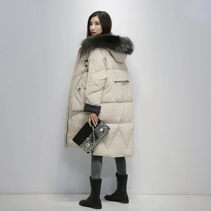 Плотное свободное пуховое пальто Женская длинная куртка новое пальто зимнее женское теплое пуховое пальто с меховым воротником с капюшоном Женское пальто WM65