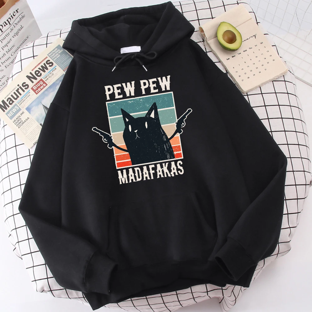 black pew pew madafakas funny cat hoodie mens