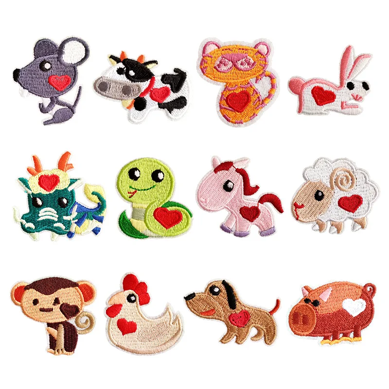 

Iron on Animal Patches for Clothing Zodiac Signs Badges Stripe Stickers for Kids Embroidered Patches for The Coat DIY Appliques