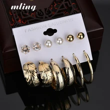 6 шт./компл. цвета: золотистый, серебристый Искусственные серьги комплект с рисунком из больших кругов для личности серьги для девочек/дамы подарок